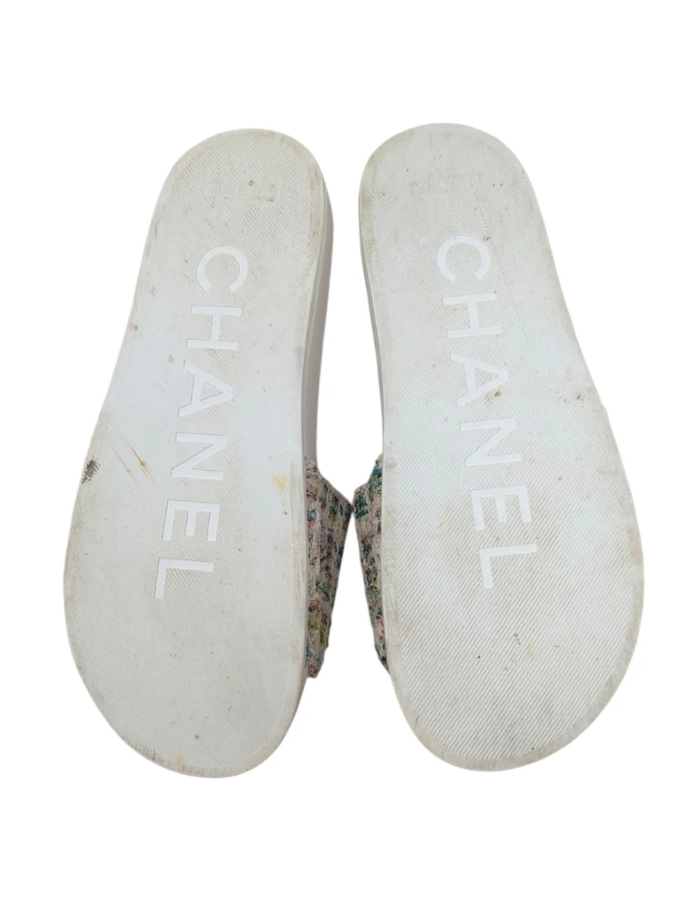 Chanel Camellia Tweed CC Logo Slide Rainbow White Rubber Pool Sandal 38 | 7.5 - Picture 12 of 13
